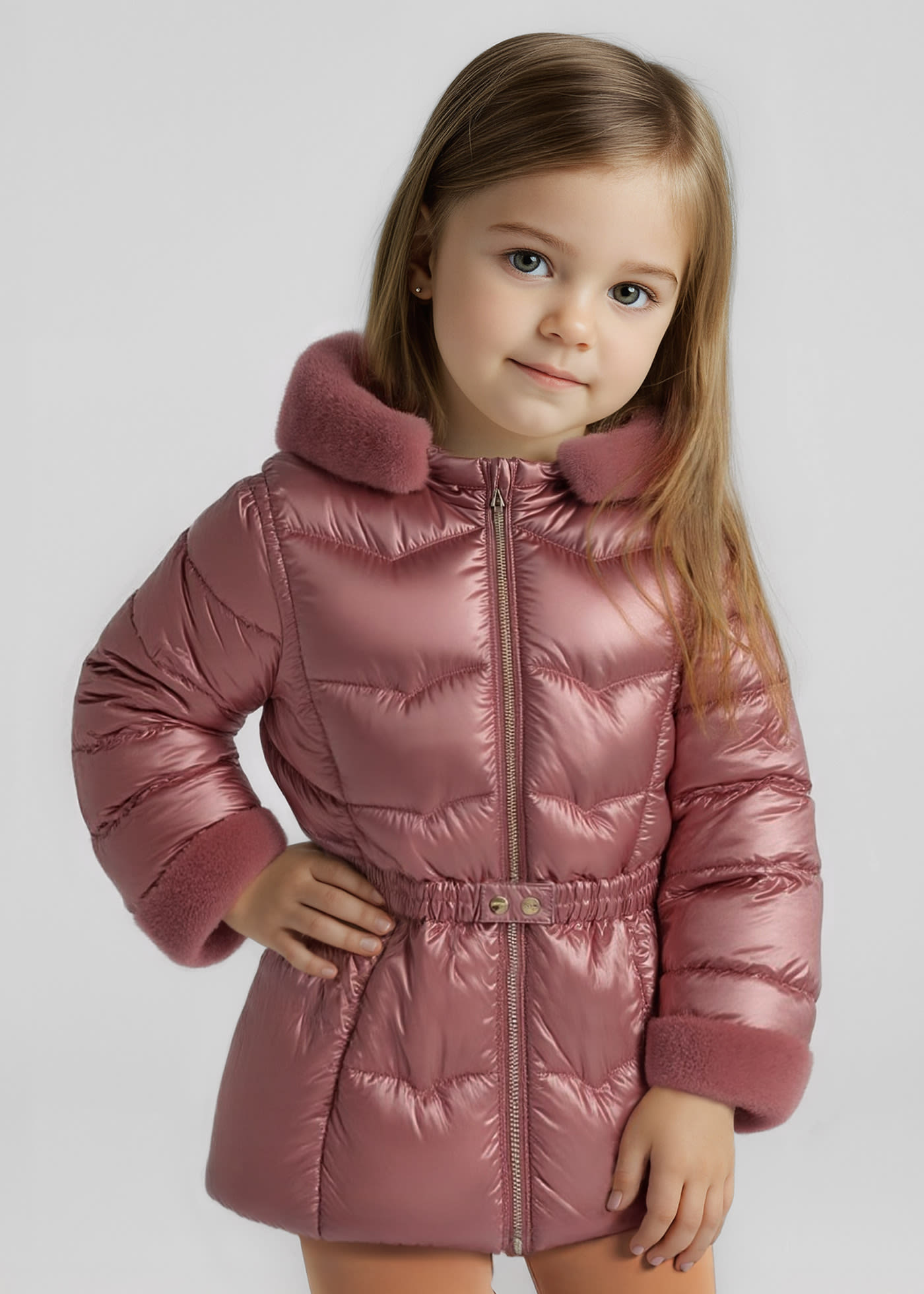 Girls belted metallic coat