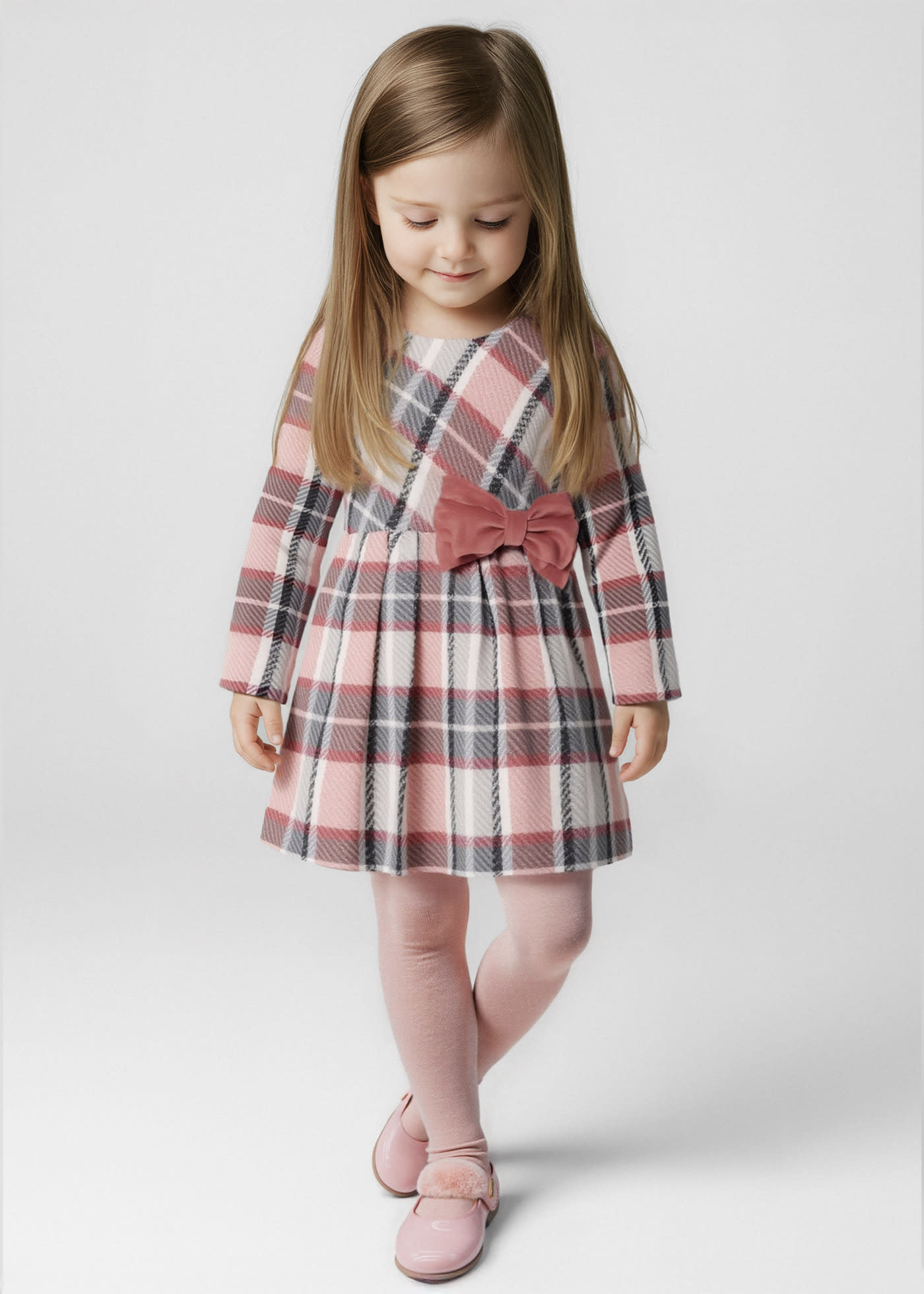 Girls check velvet dress