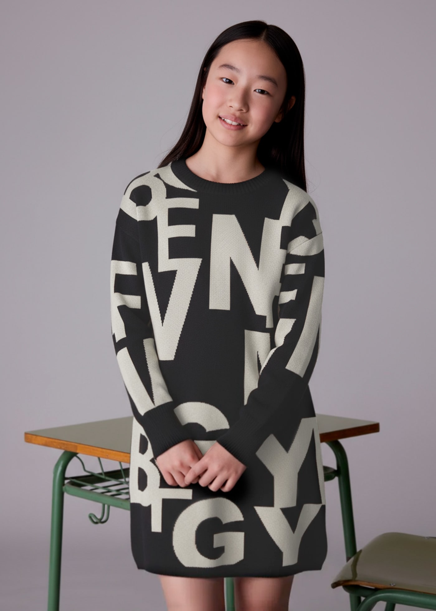 Girls jacquard letter dress