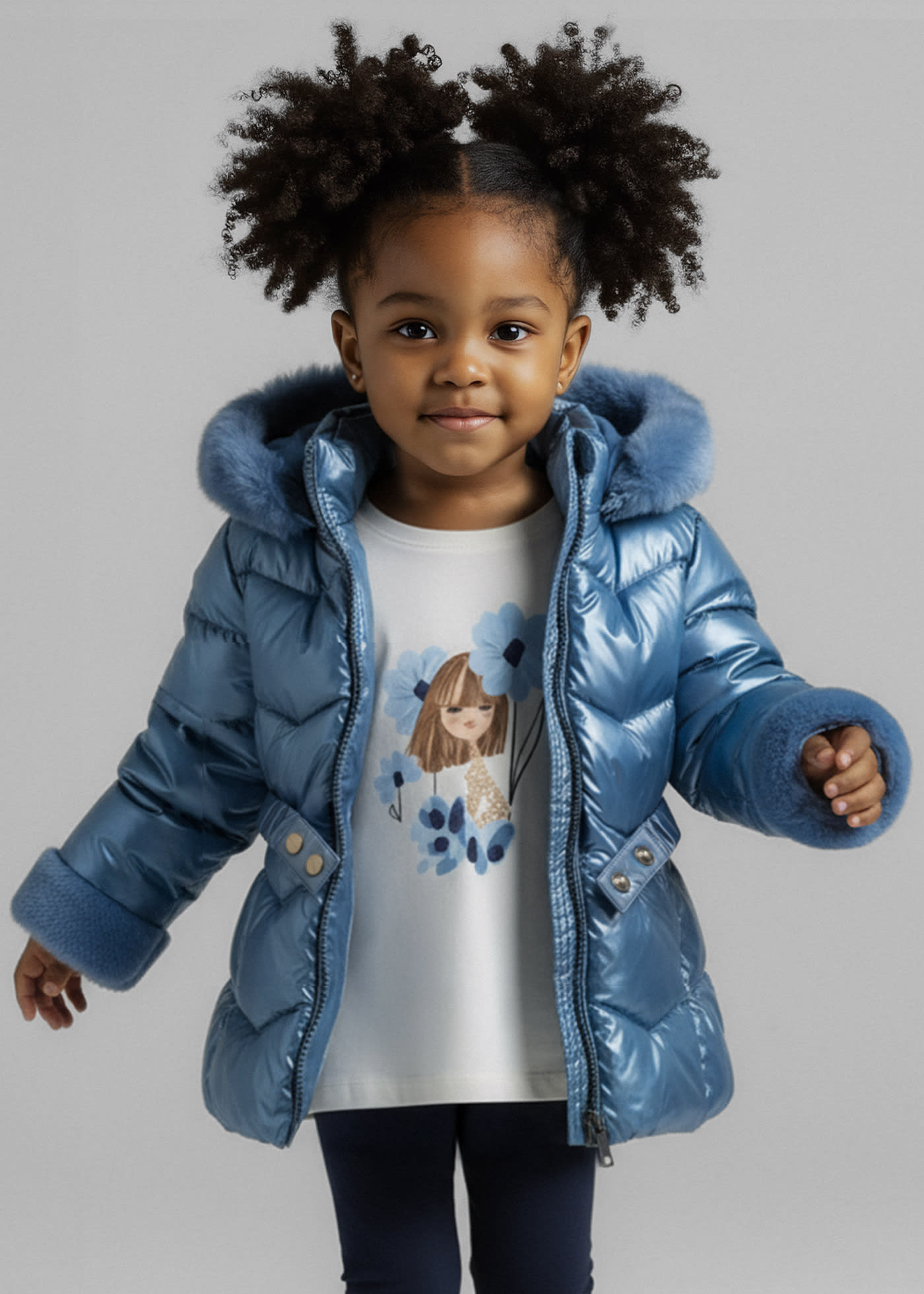 Chaquetón metalizado cinturón niña