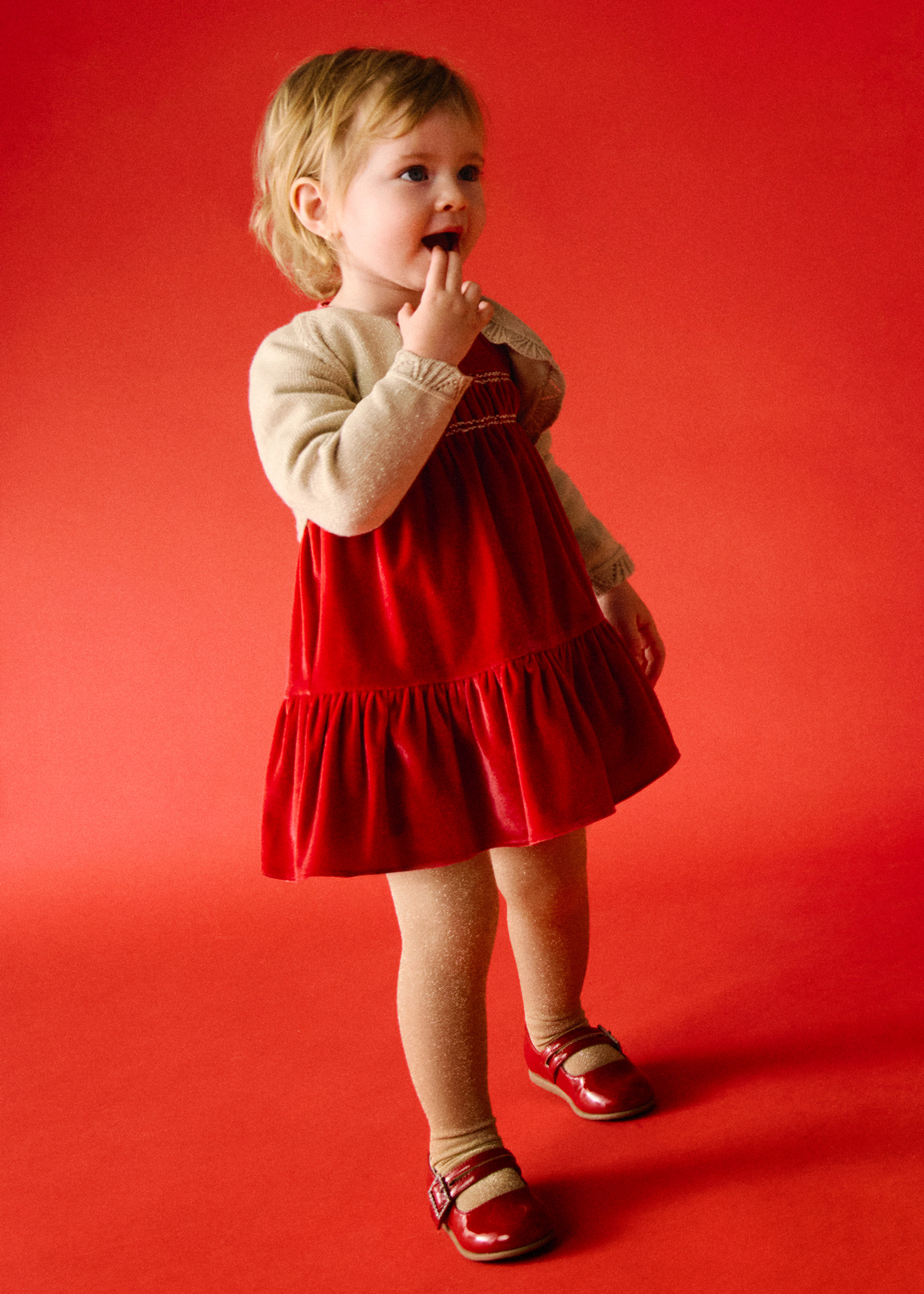 Vestito velluto con fascia neonata