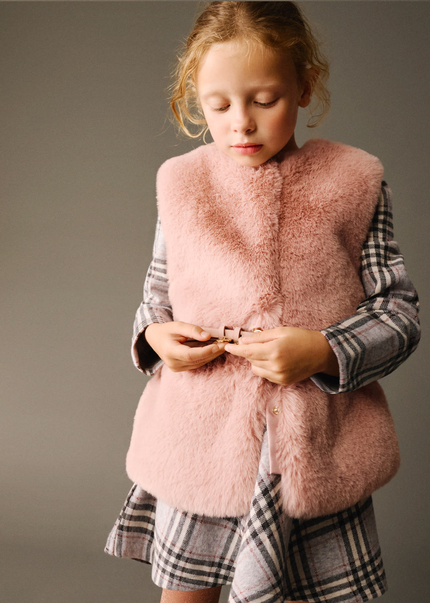 Girl Belted Faux Fur Vest