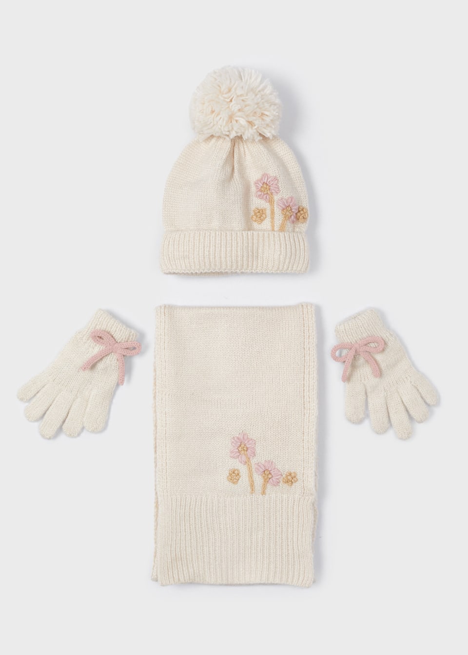 Girl 3 Piece Floral Hat and Scarf Set