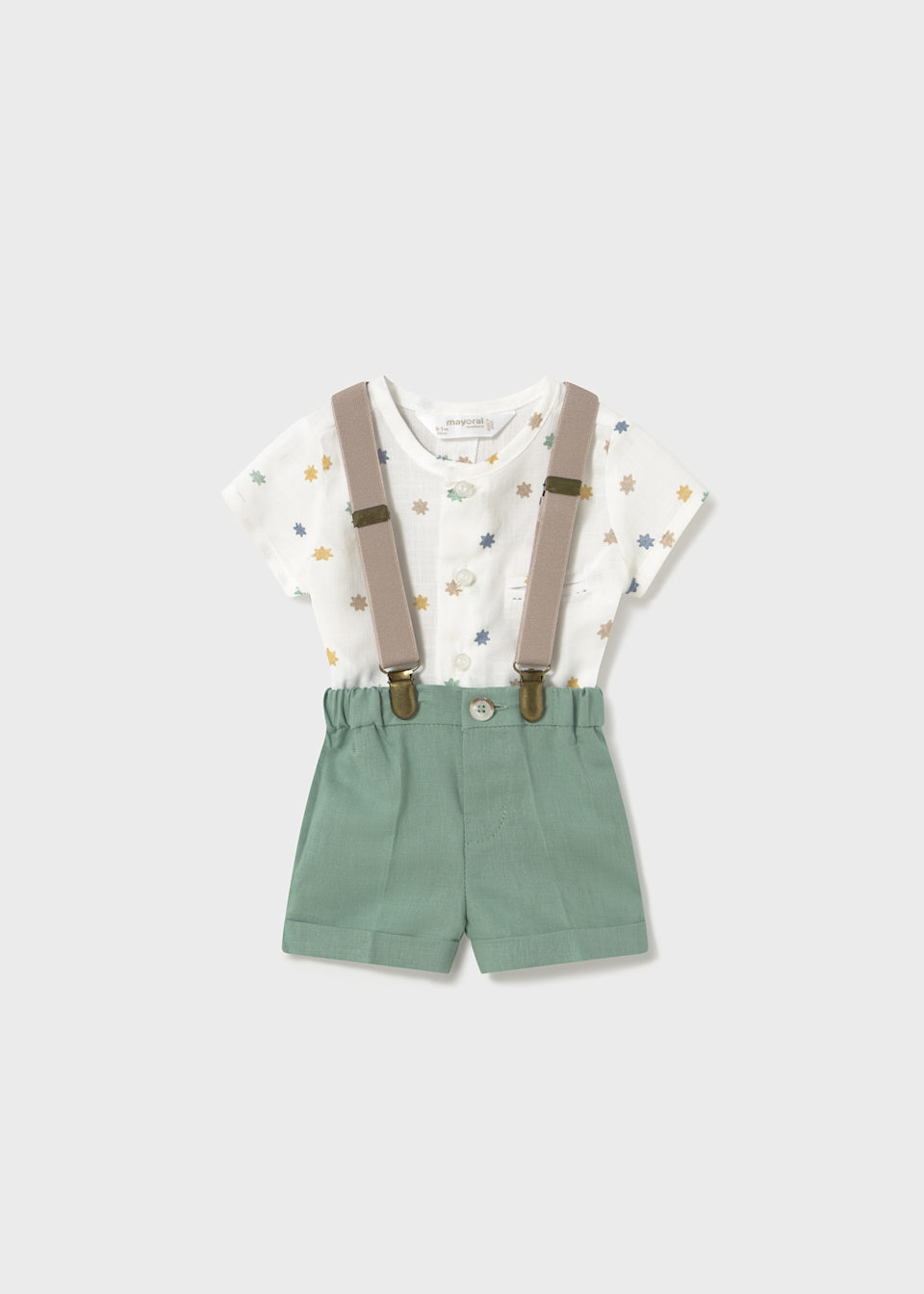 Newborn boy shorts with braces and shirt set