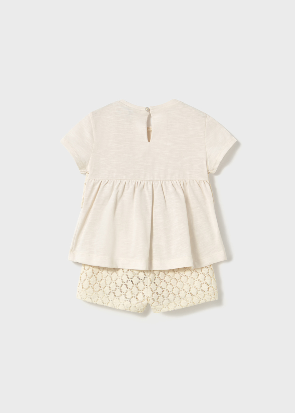 Baby guipure shorts and top set with decorative waistcoat