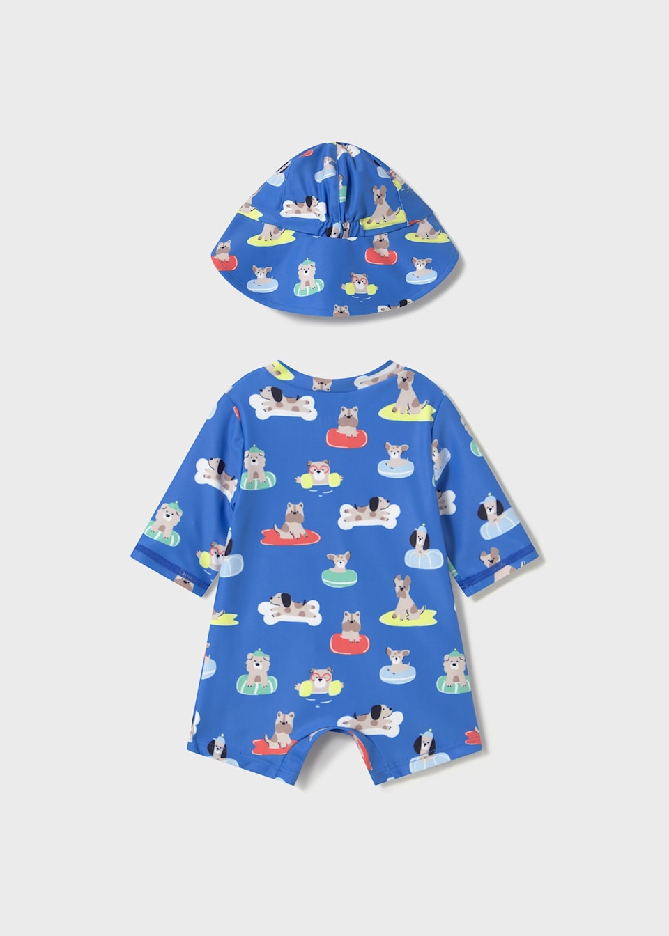 Newborn boy swimsuit and hat set with solar protection