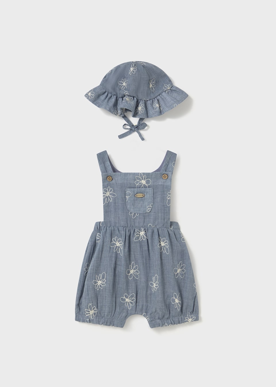 Newborn girl embroidered dungarees with bonnet