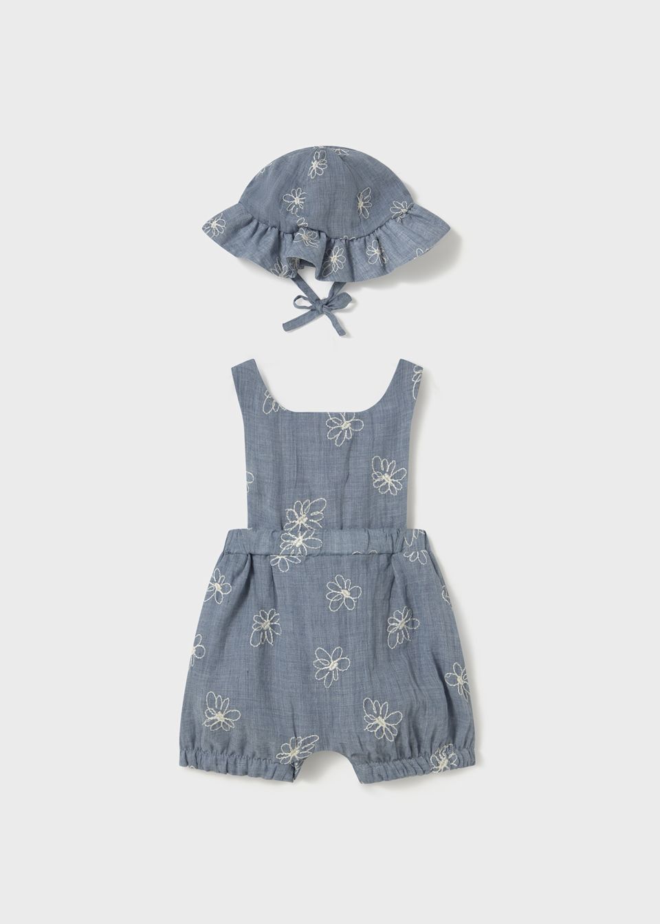 Newborn girl embroidered dungarees with bonnet