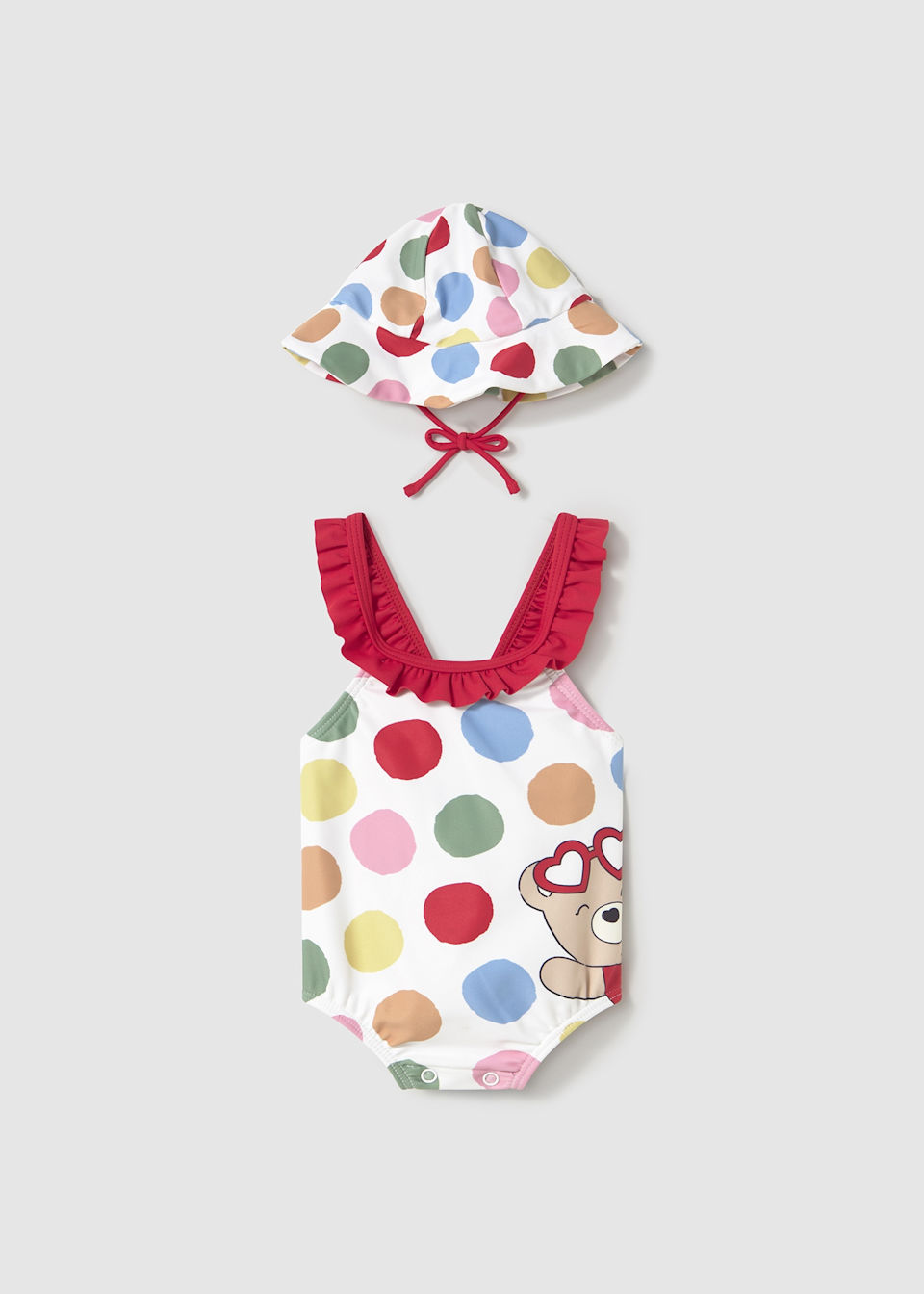 Costum de baie cu palarie si protectie solara nou-nascut