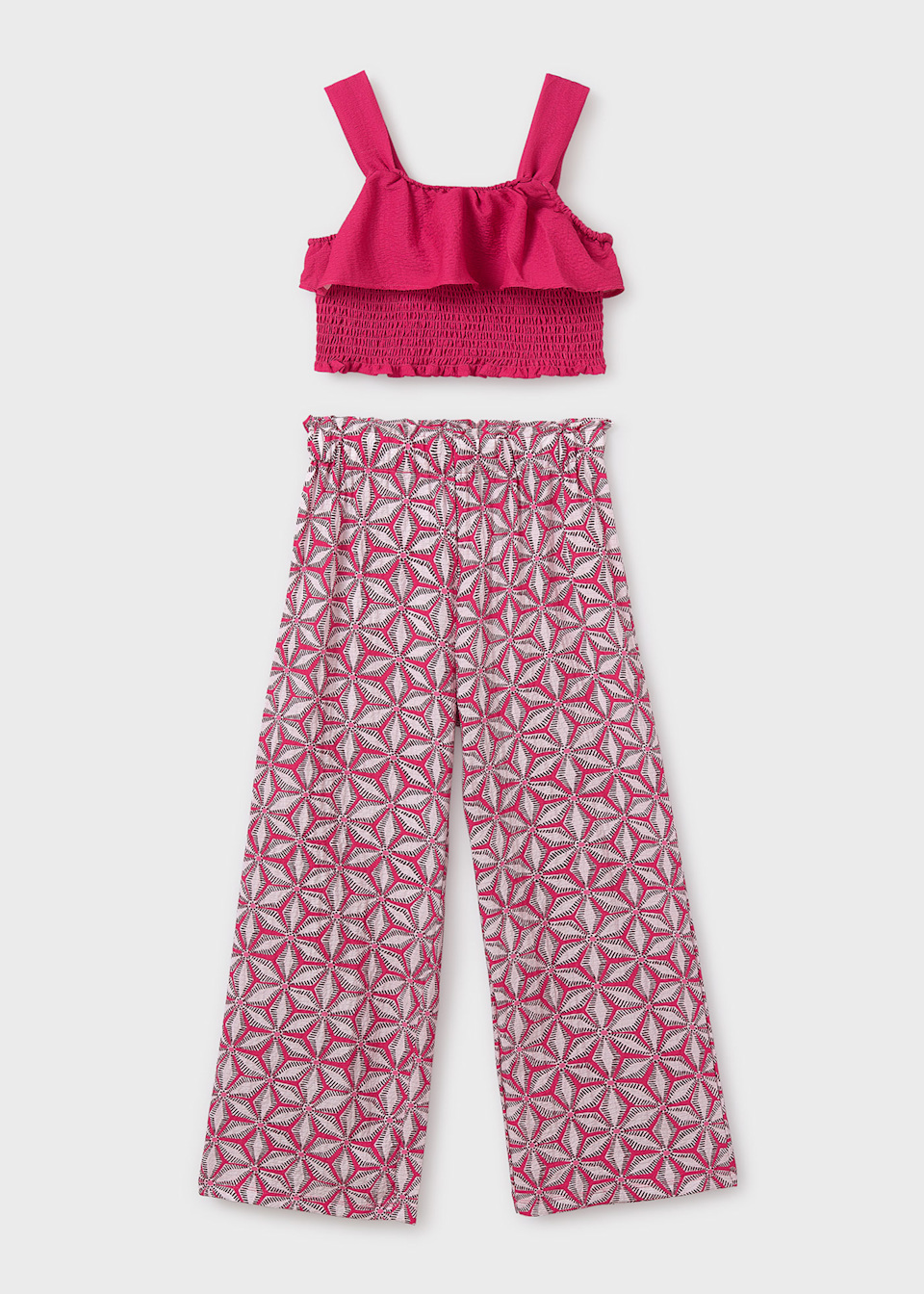Conjunto pantalón largo estampado y top chica