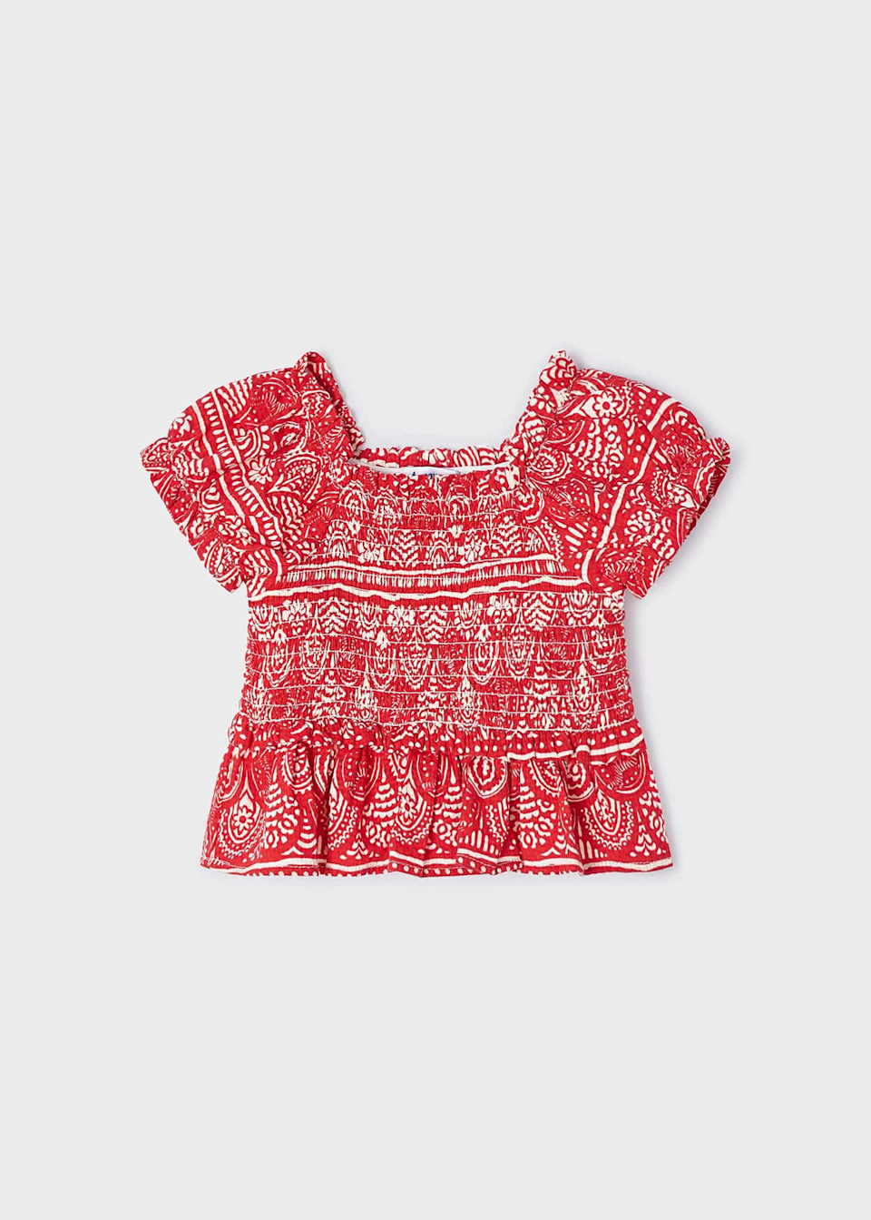 Girl smocked knit printed blouse