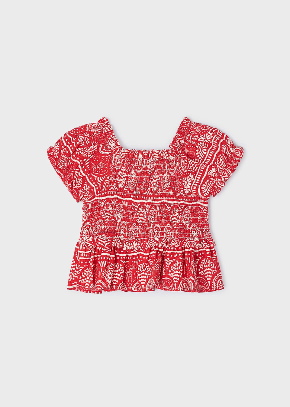 Girl smocked knit printed blouse