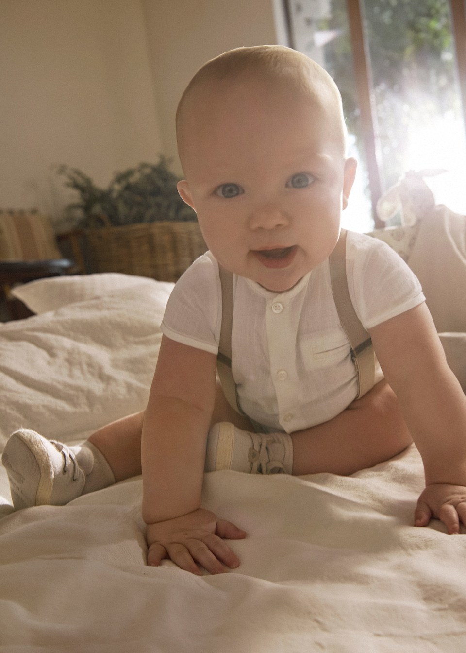 Newborn boy shorts with braces and shirt set
