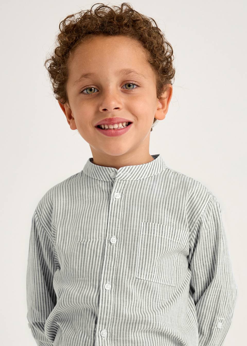 Camisa manga larga cuello mao rayas niño