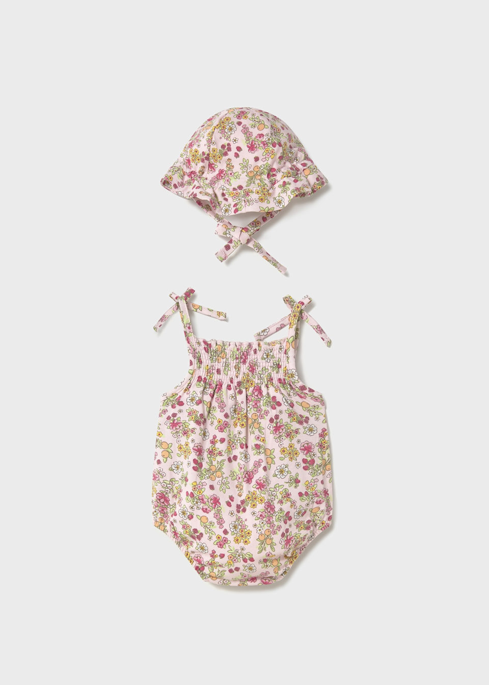 Newborn girl floral romper with bonnet