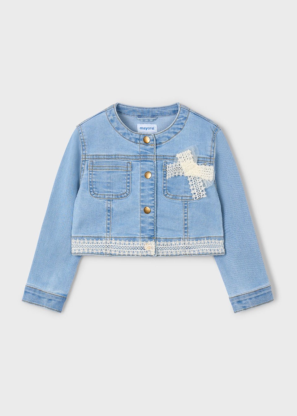 Girl denim jacket with guipure details