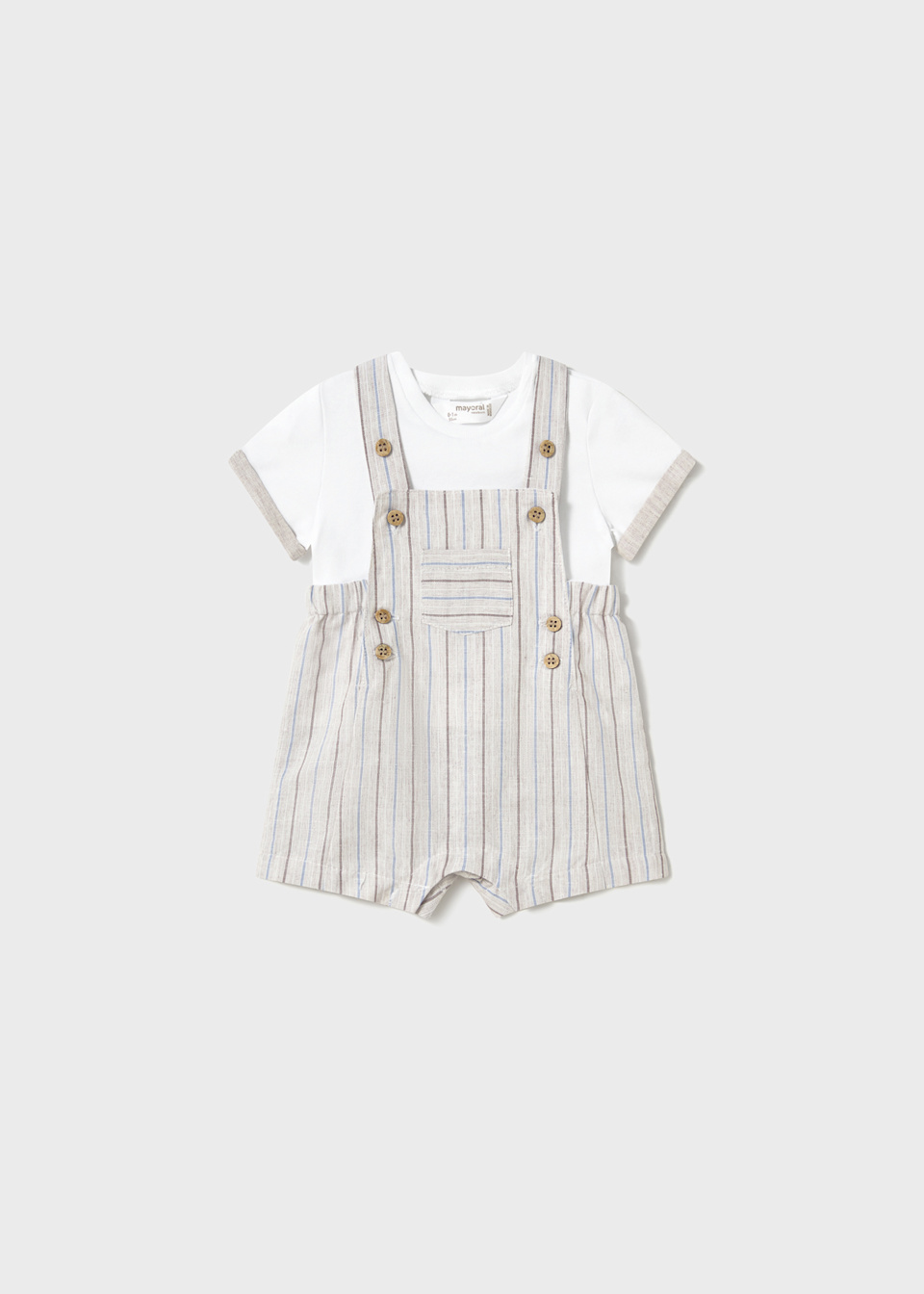 Newborn boy striped linen dungarees and t-shirt set