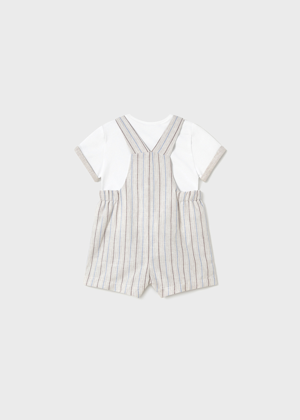 Newborn boy striped linen dungarees and t-shirt set