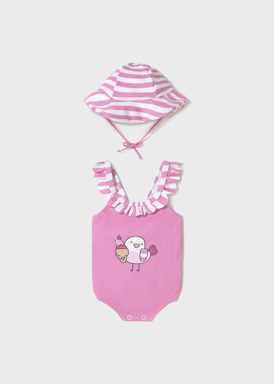 Newborn girl swimsuit with solar protective hat