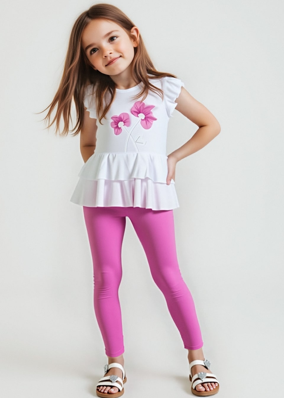 Conjunto legging tobillero y playera flores niña