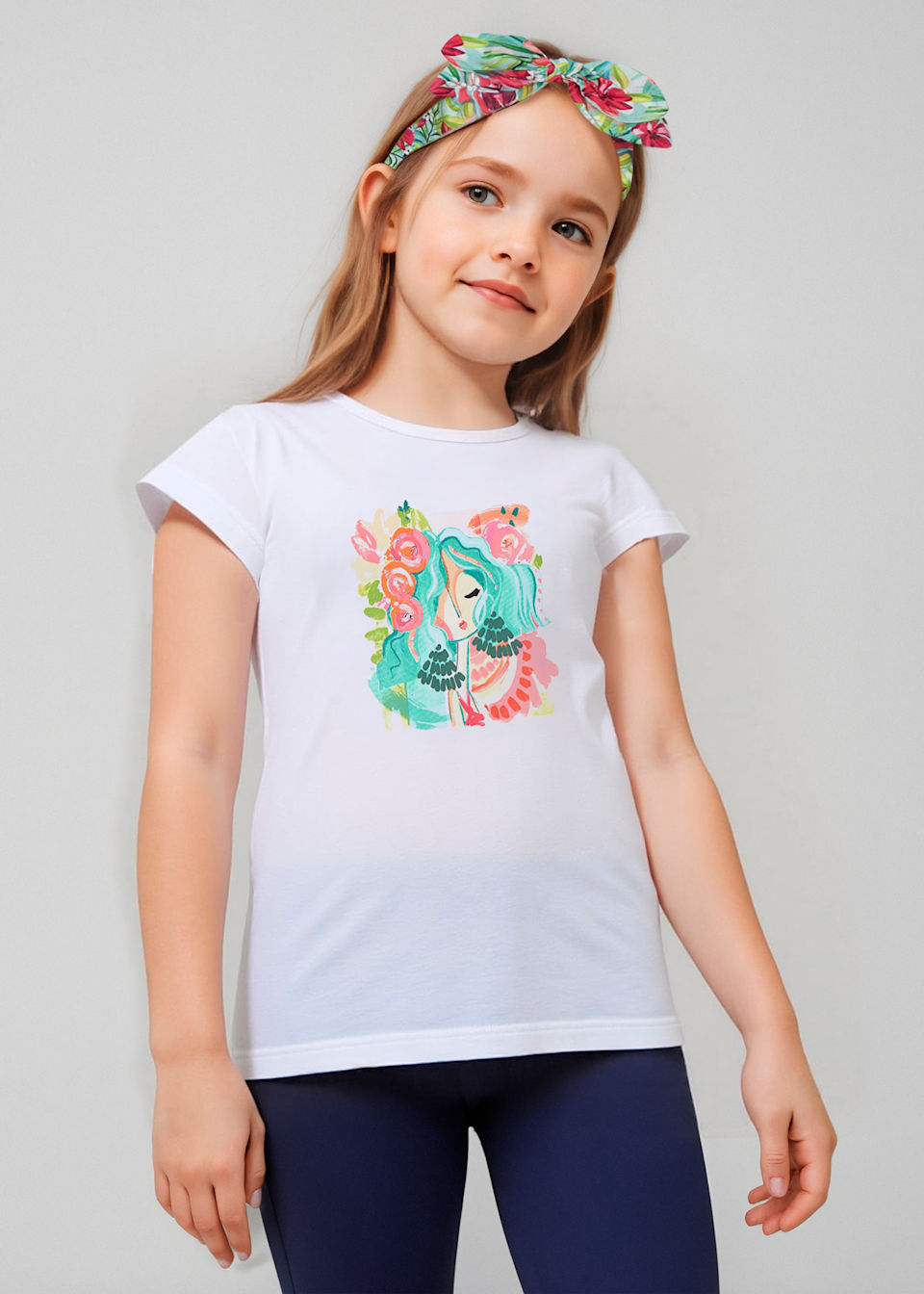 Girl print top with headband Girl print top with headband