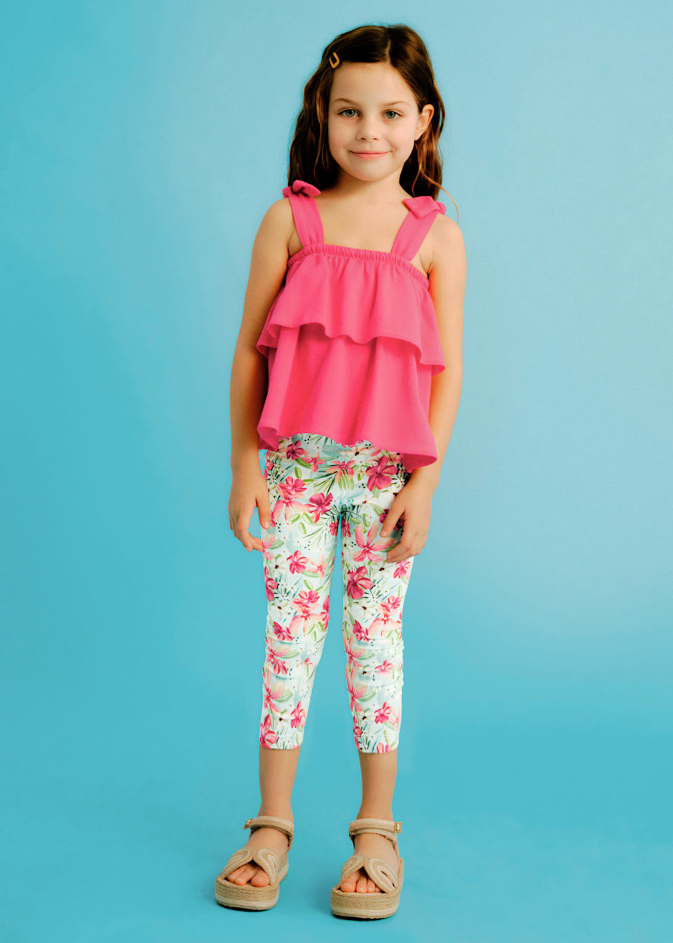 Girl cropped leggings and ruffle top set