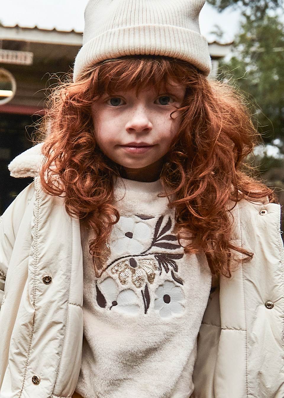 Girl Sweatshirt with Floral Faux Fur