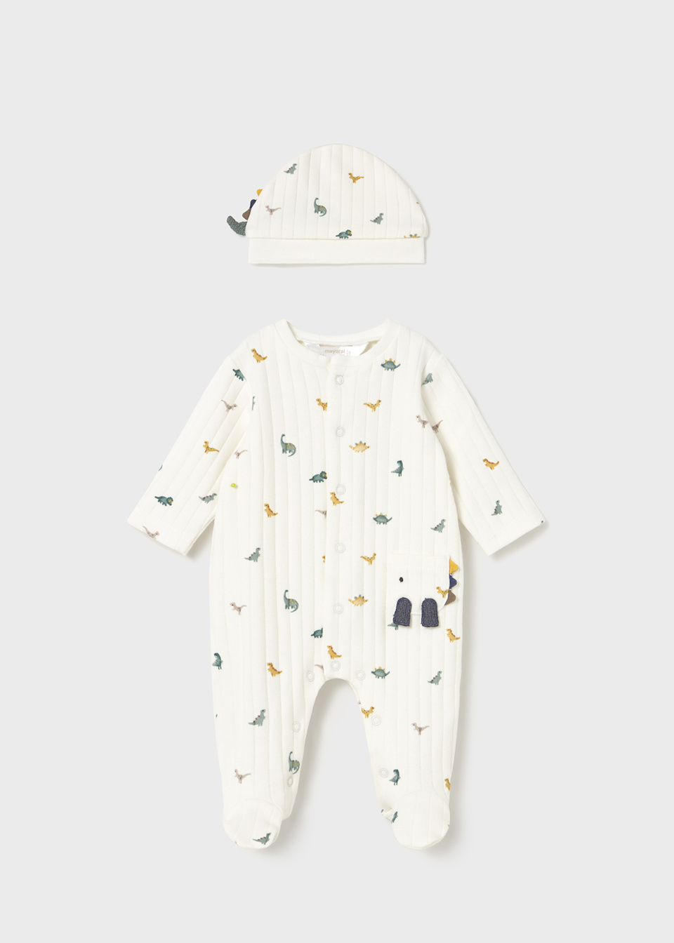 Newborn dinosaur print romper with hat