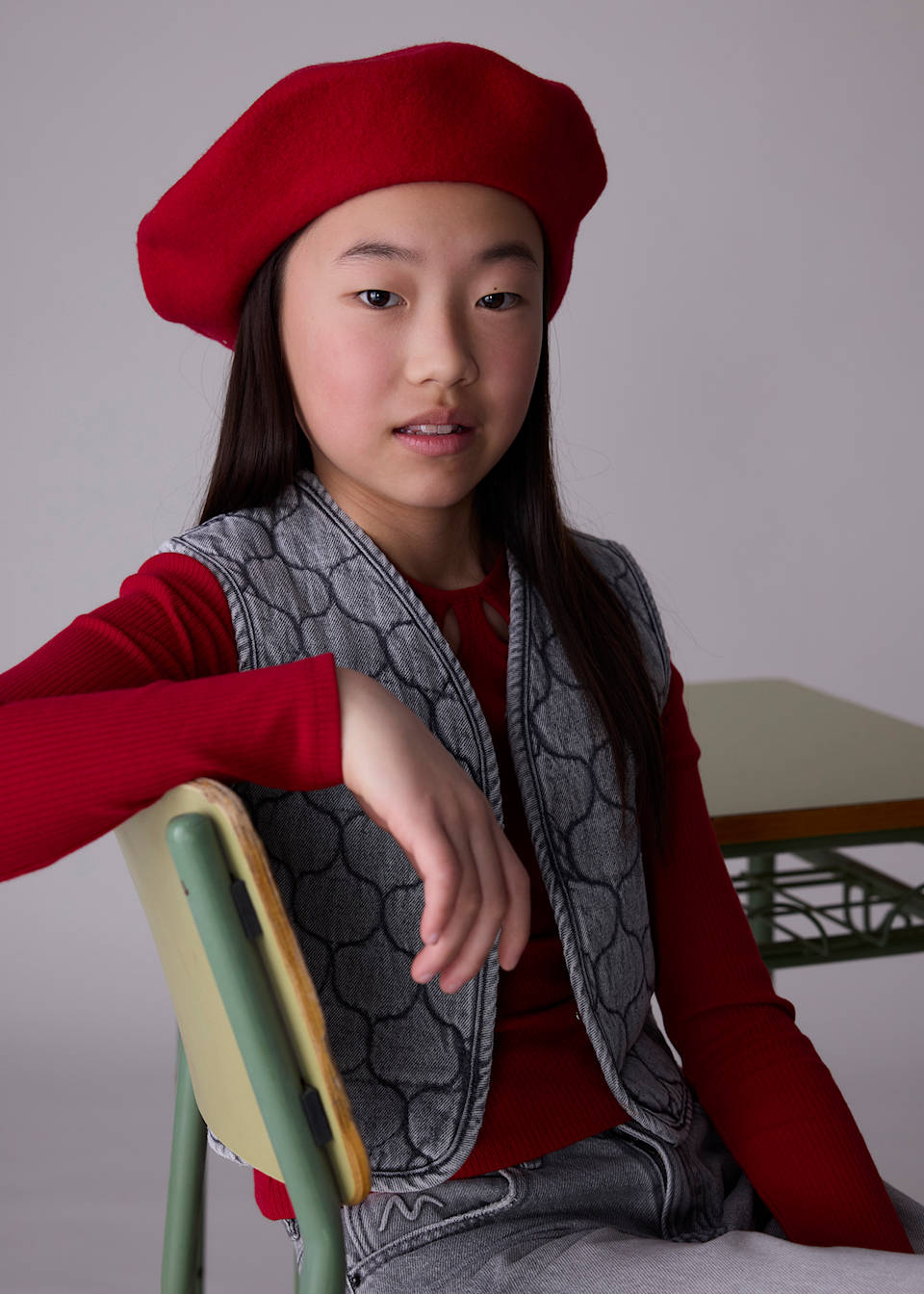 Girls quilted denim gilet