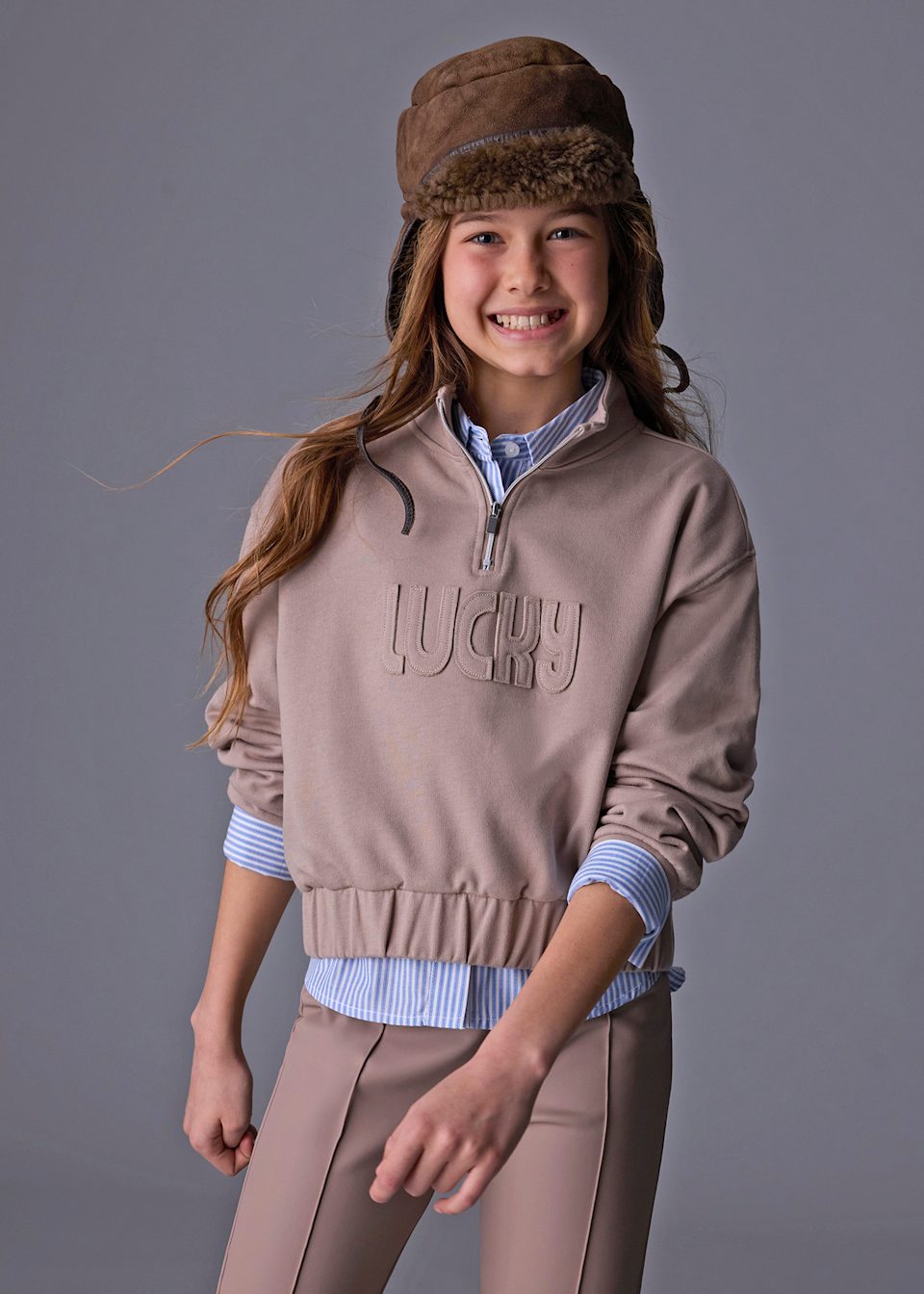 Girls embossed letter jumper
