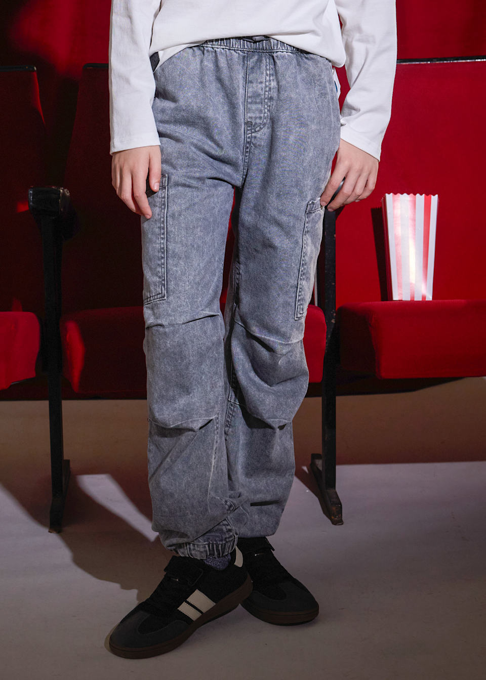 Unisex denim parachute cargo pants