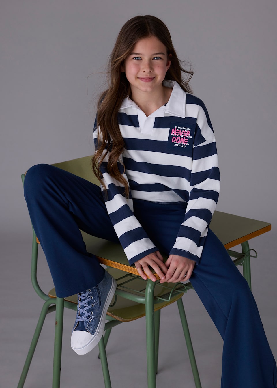 Girls trouser and striped polo set