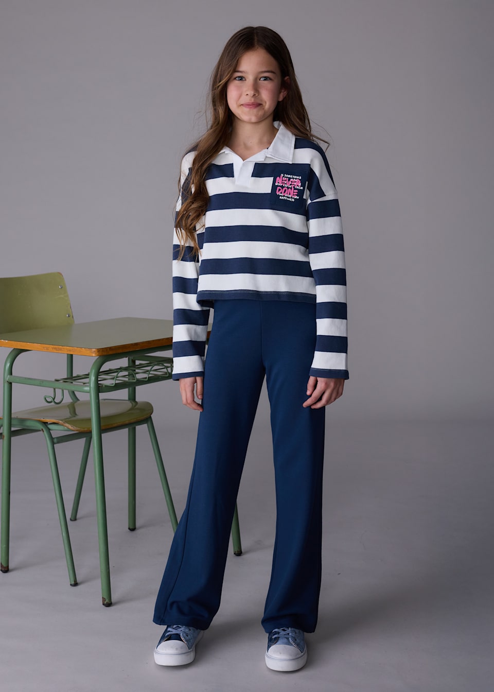 Girls trouser and striped polo set