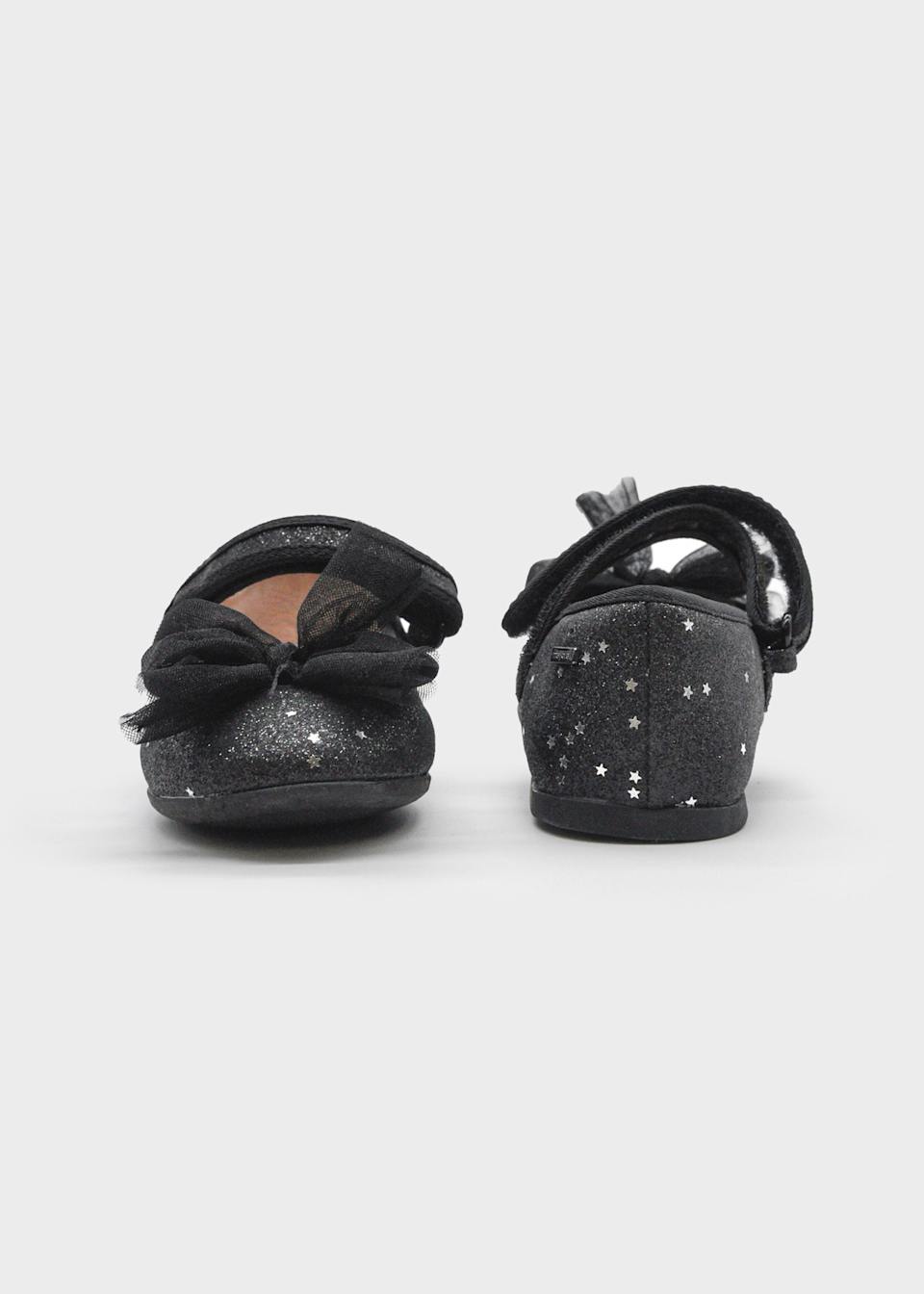 Girls glitter Mary Janes with bow