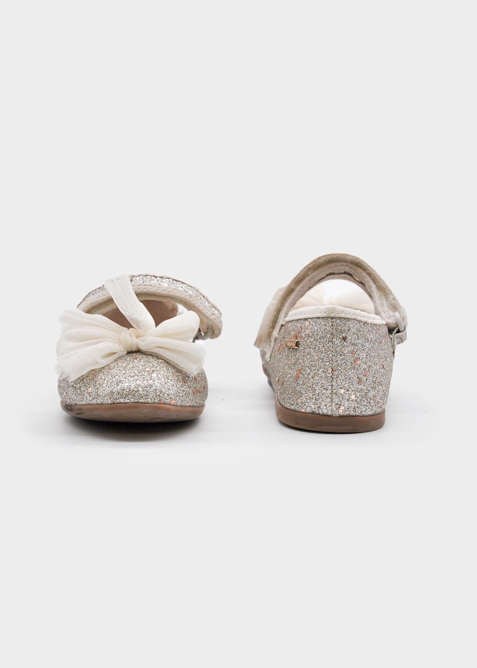 Girls glitter Mary Janes with bow