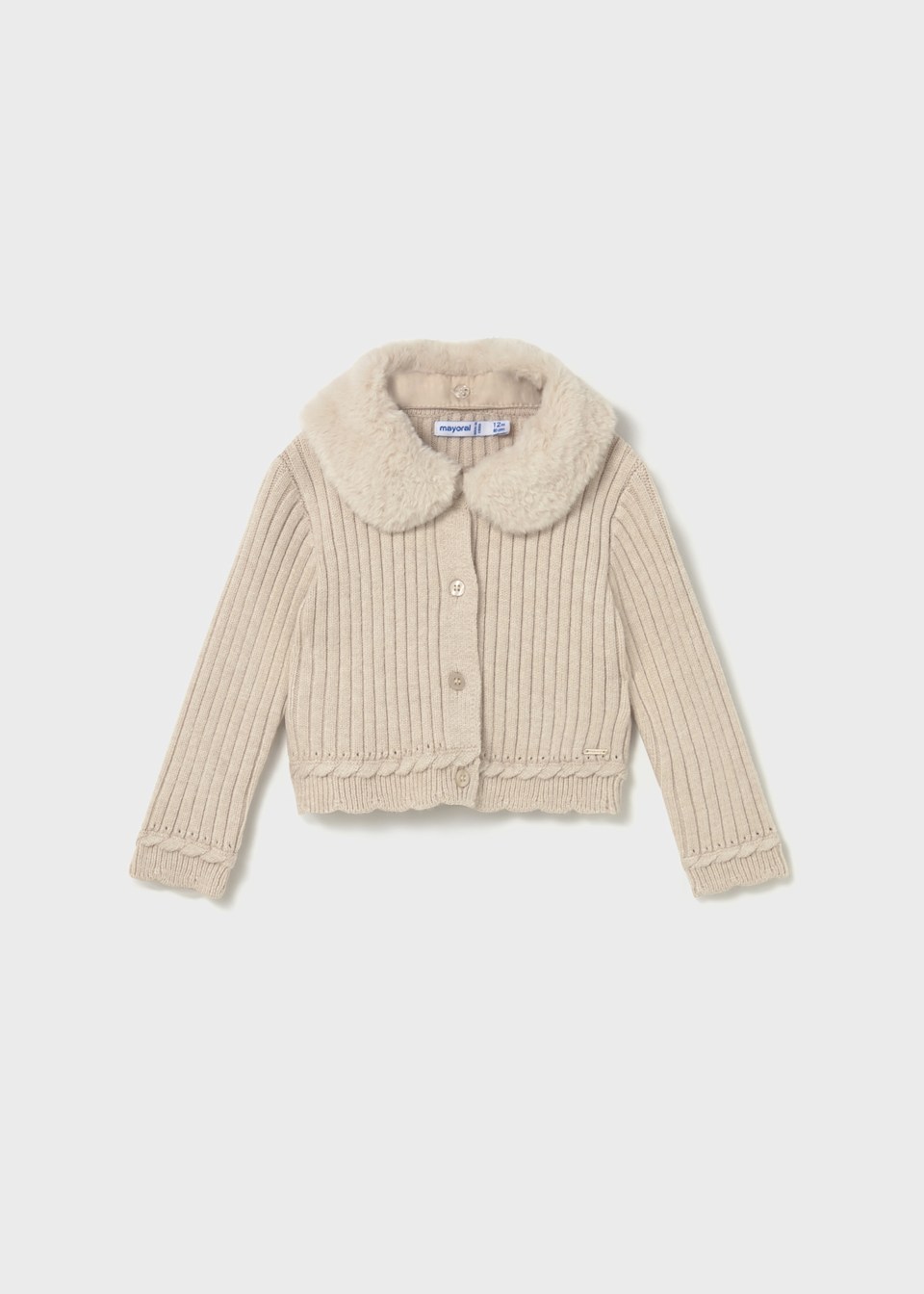 Baby tricot cardigan with fur collar