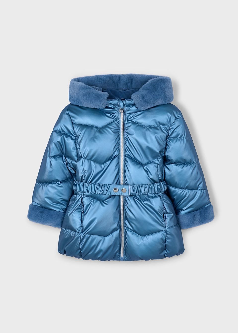Manteau métallisé avec ceinture fille