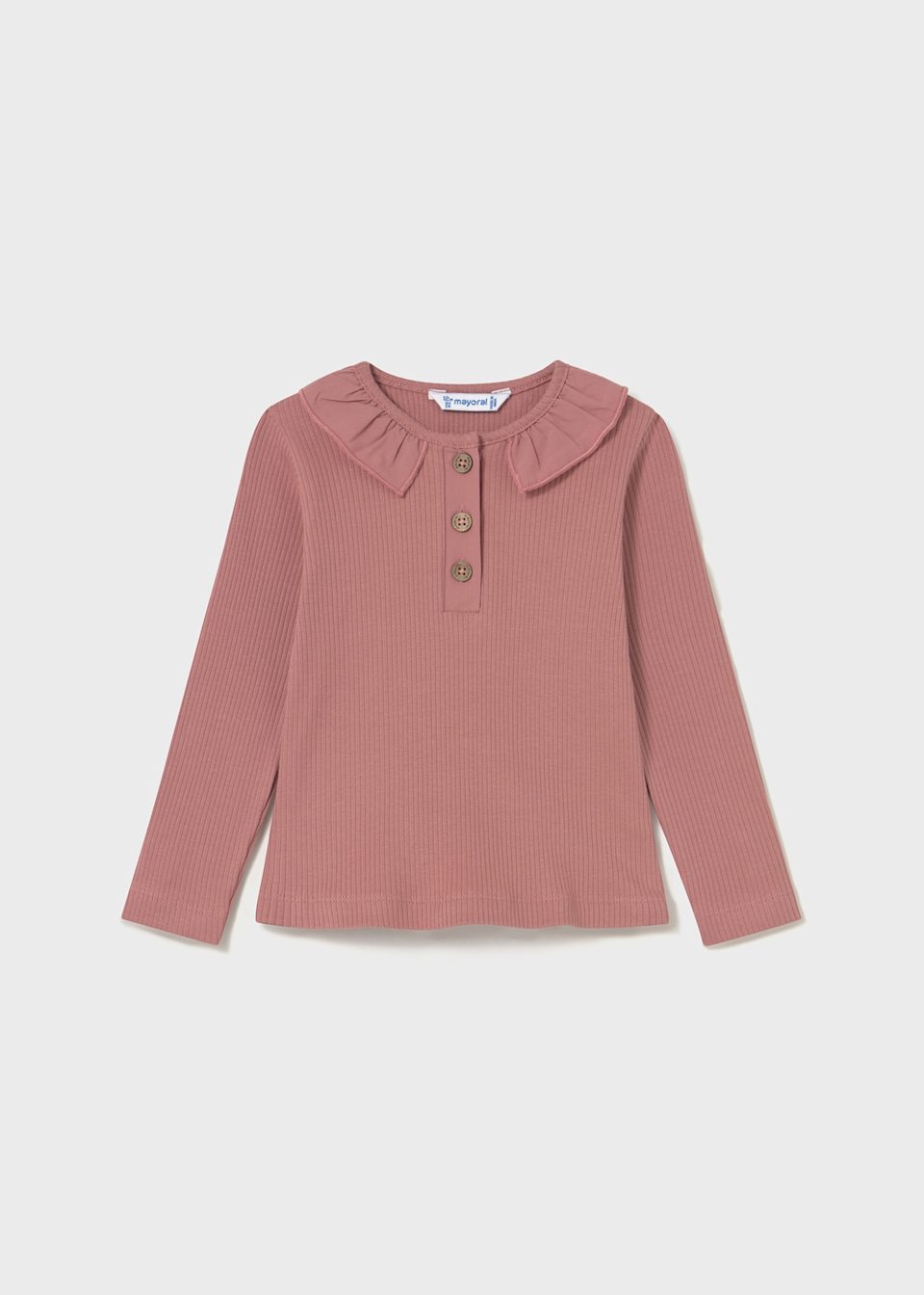 Babys ribbed polo shirt with ruffle collar