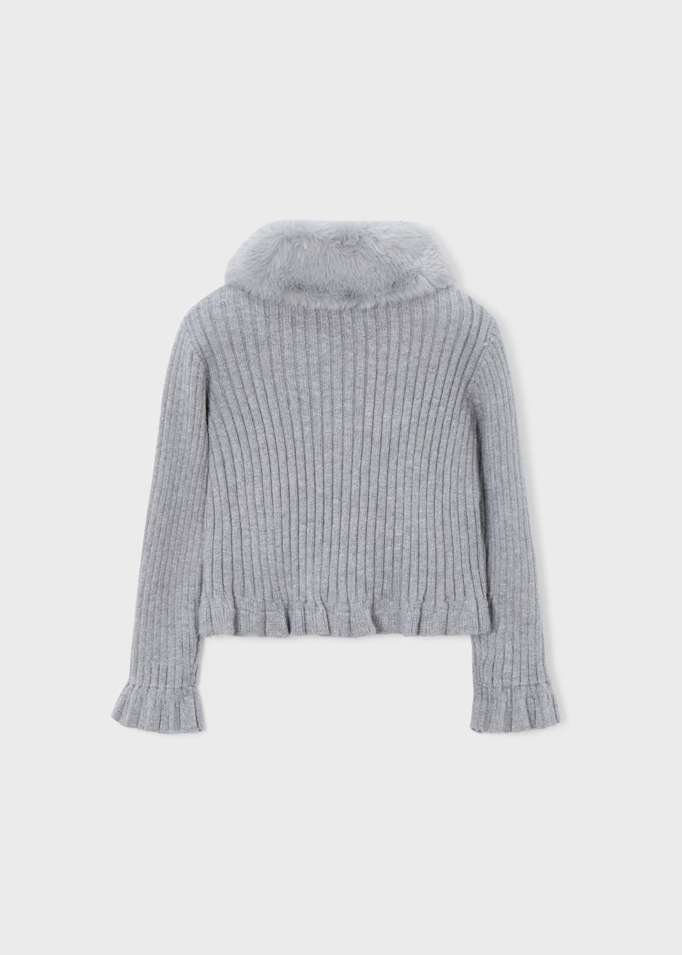 Girl Cardigan with Faux Fur Collar