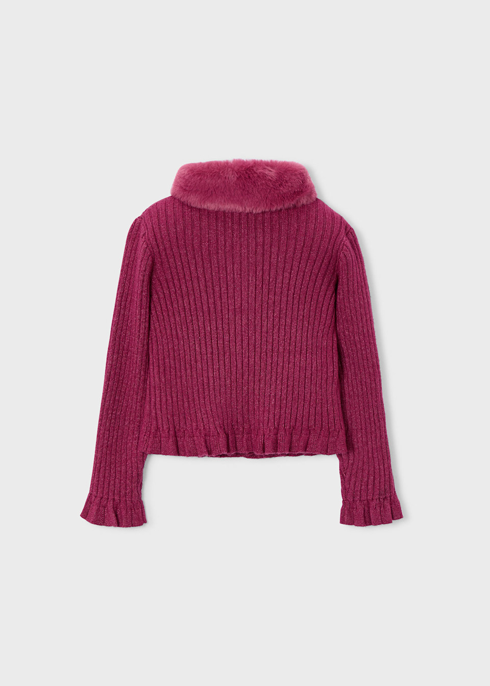 Girl Cardigan with Faux Fur Collar