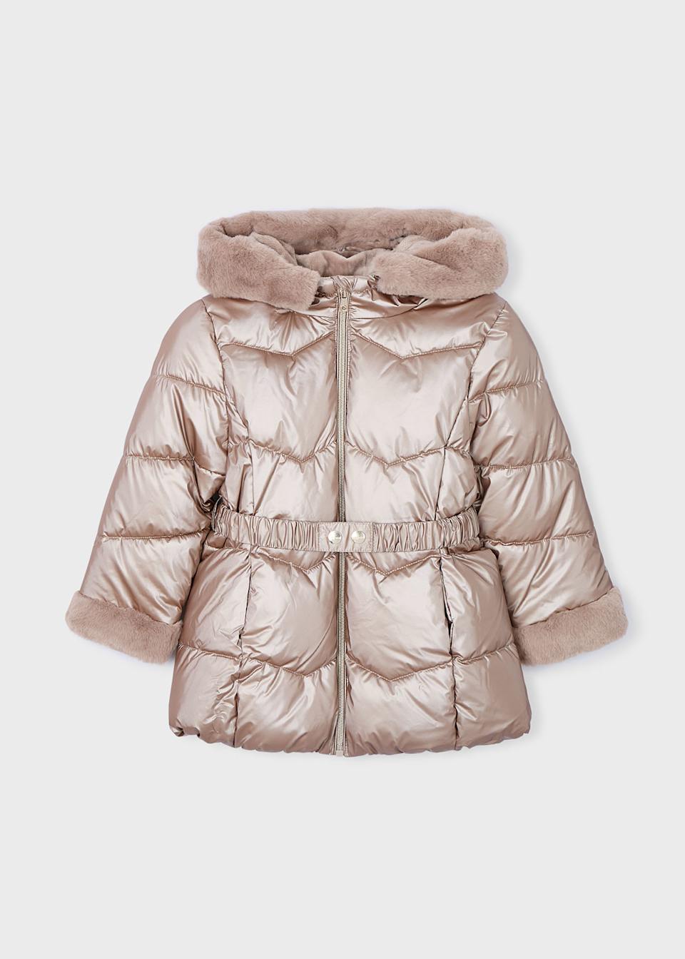 Girls belted metallic coat
