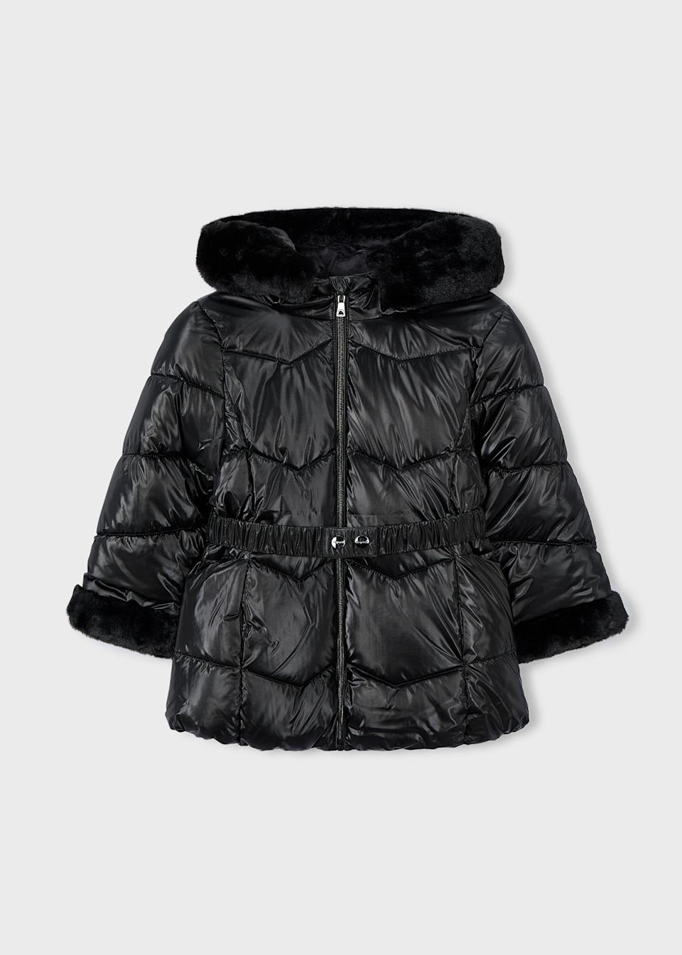 Manteau métallisé avec ceinture fille