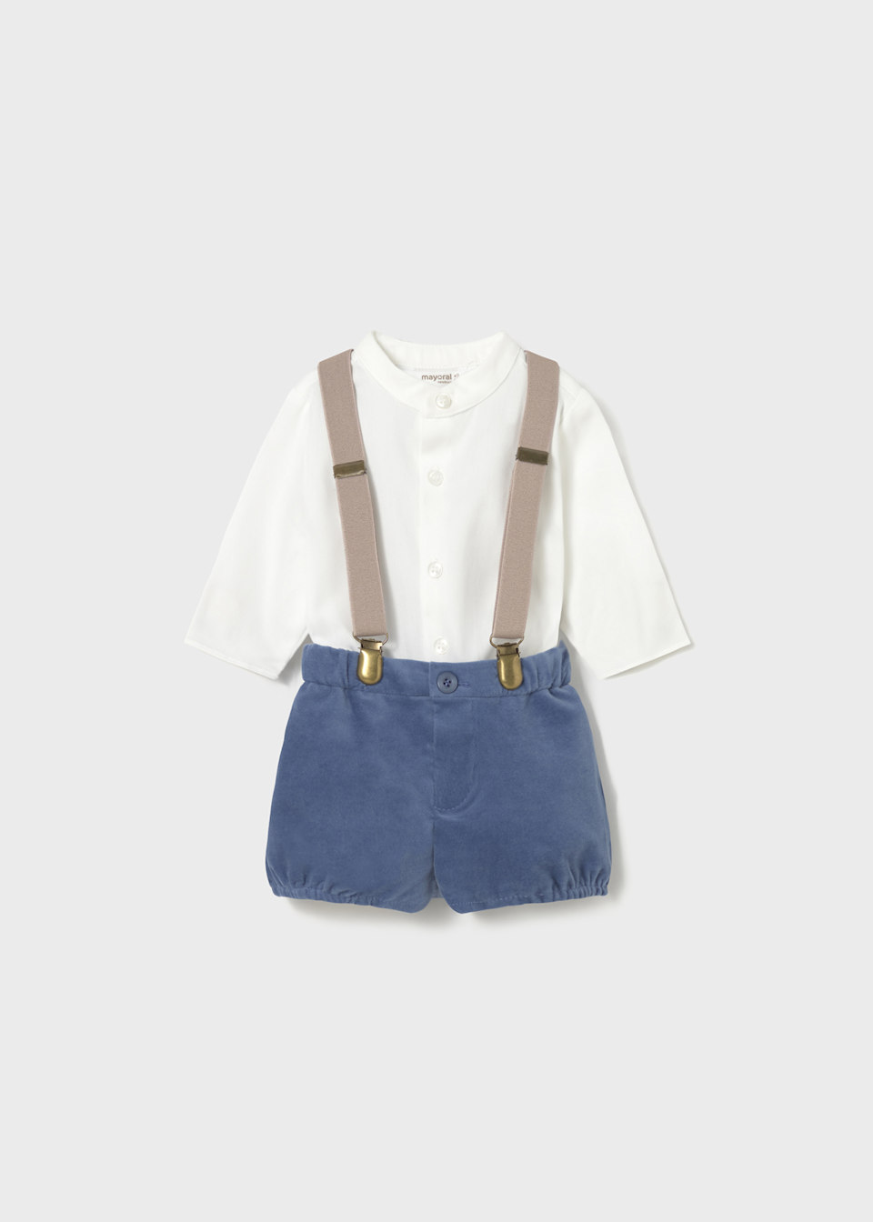 Newborn Boy Shorts with Suspenders and Shirt Set