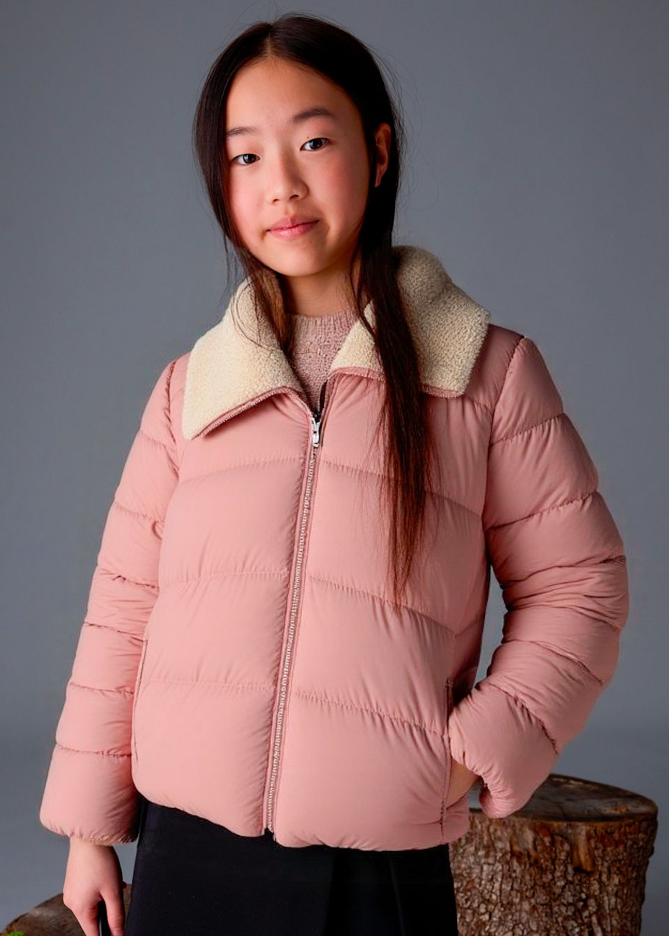 Girls coat with sheep skin collar