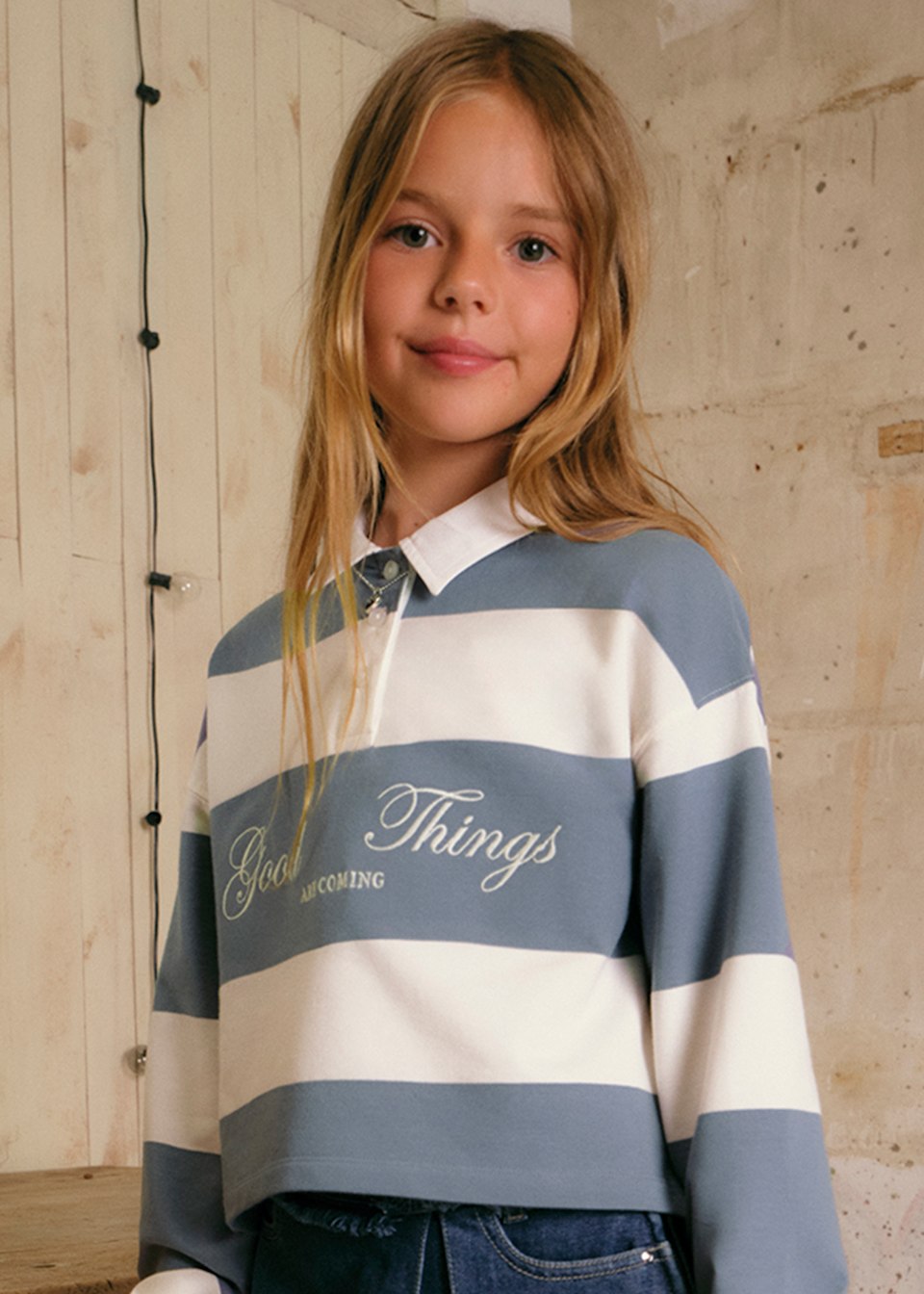 Girl striped cropped polo top