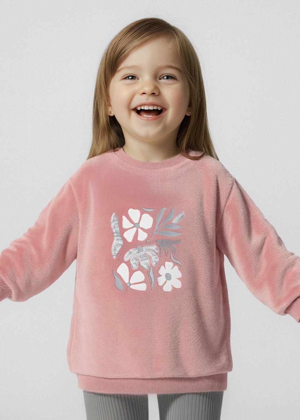 Sudadera pelo flores niña