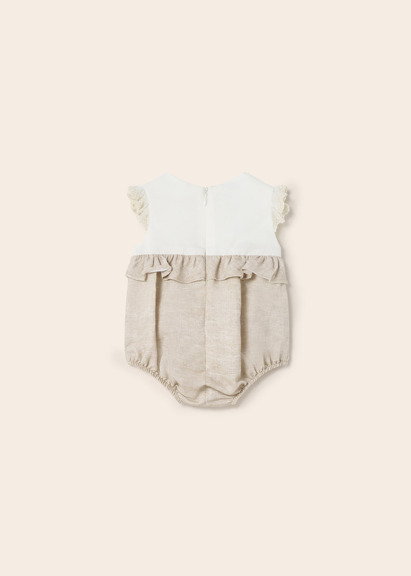 Mayoral Vestito Bimba In Lino E Cotone - Colore Ecrù, Senza Maniche, Design Elegante Con Pizzo E Volant, Per Occasioni Speciali