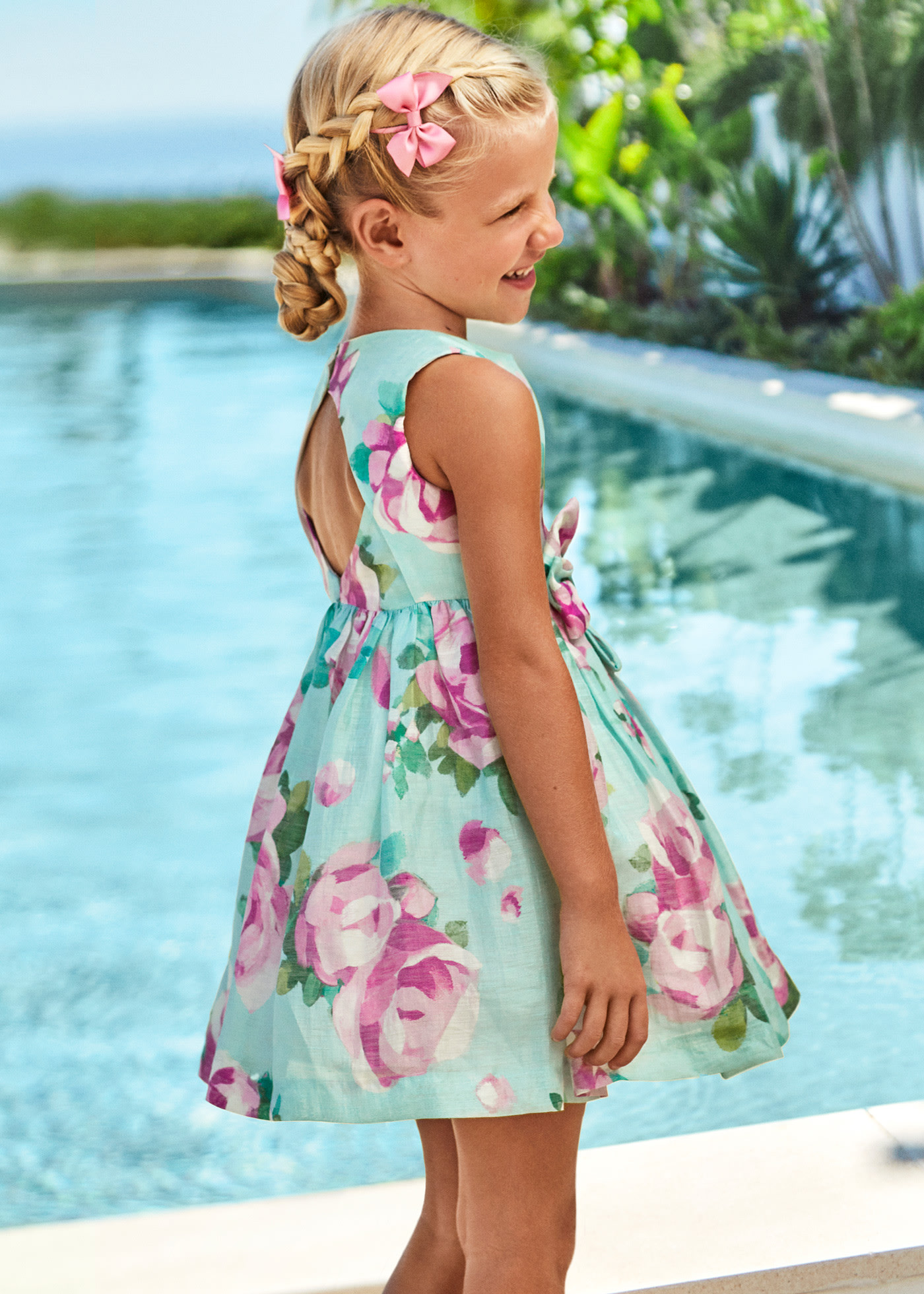 Robe imprimée en lin pour fille Eau | Mayoral