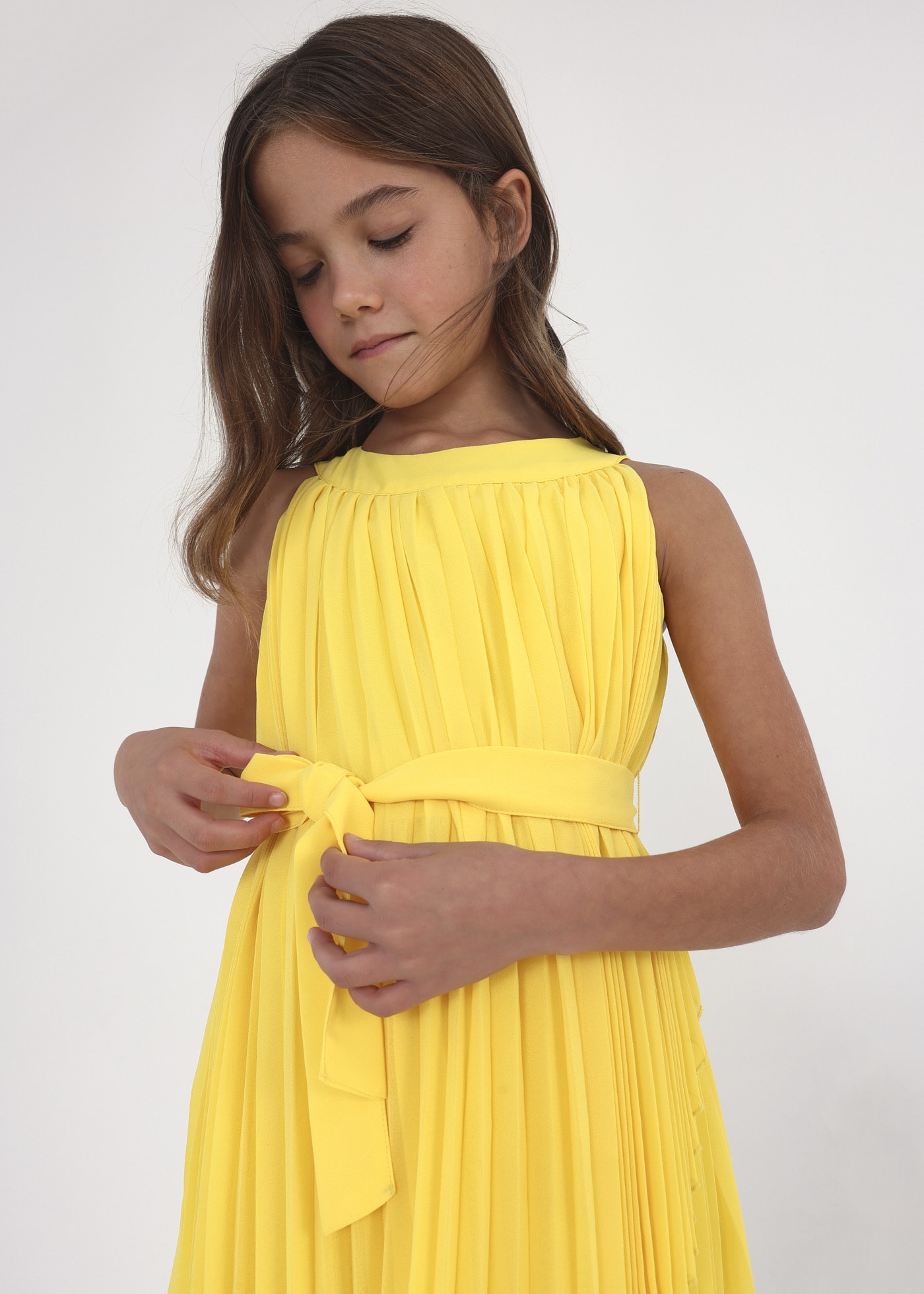 Sukienka plisowana z paskiem w formie kokardy dla dziewczynki Mimosa |  Mayoral ®