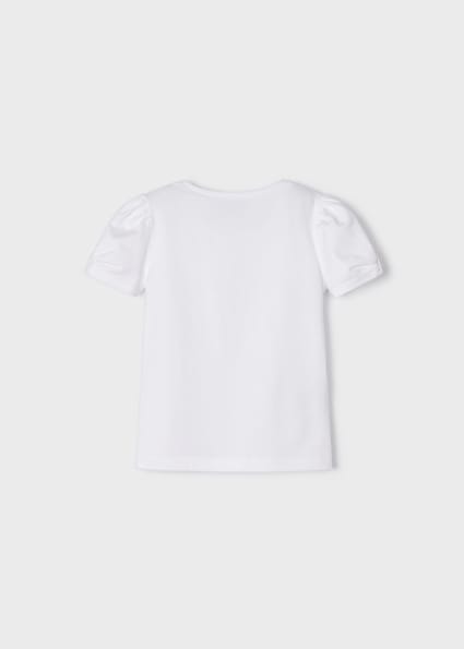 Koszulka z krótkim rękawem z cekinami z bawełny dla dziewczynki Biały